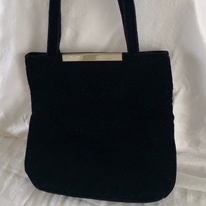 Black Velvet Purse with Metal Accent Double Strap Vintage
